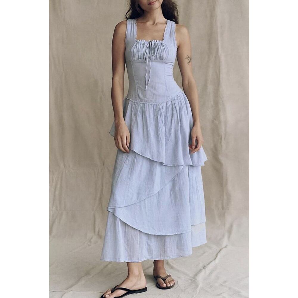NWT FREE PEOPLE In My Dreams Tiered Midi Dress •S• Ivory Corset Top Gauze $148 - Picture 7 of 11